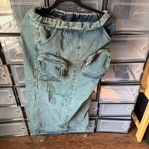 Denim Cargo Midi Skirt
